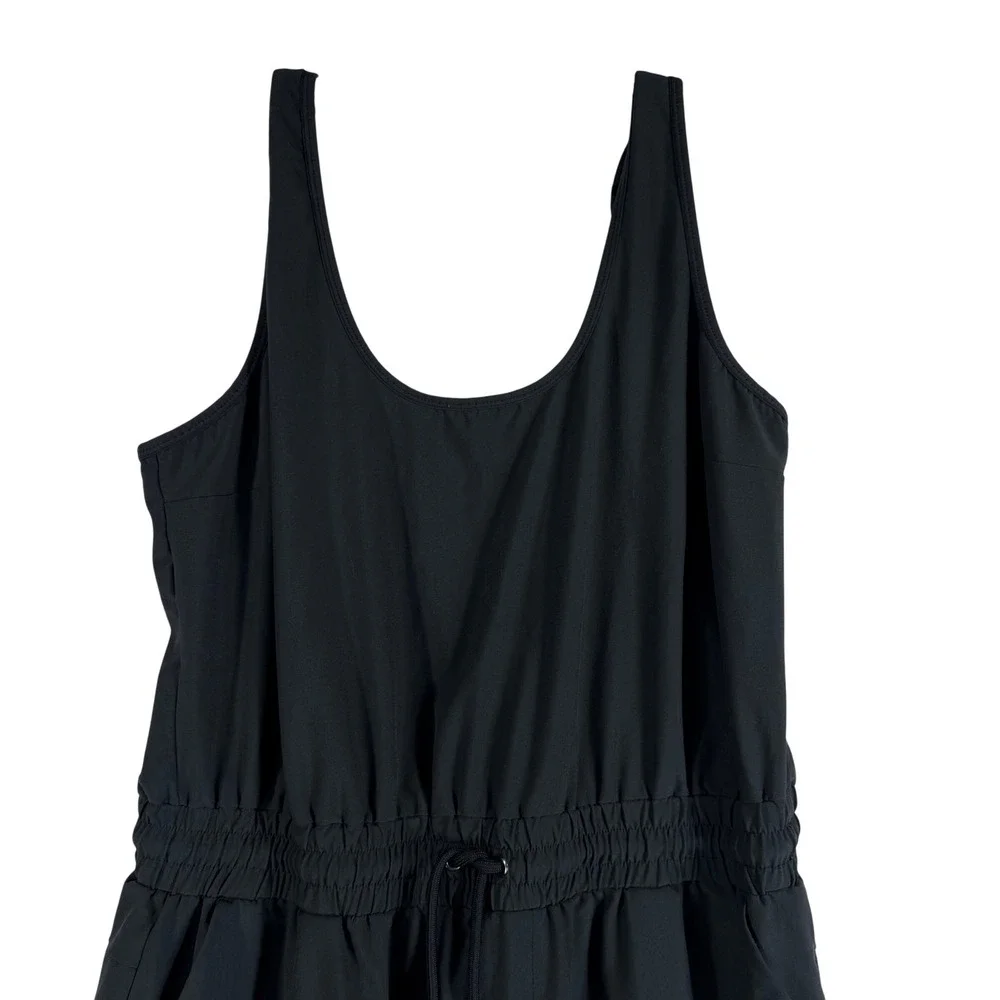 Abercrombie & Fitch Jumpsuit Womens L Black Smocked Waist Bungee Hem Athleisure - Picture 3 of 13